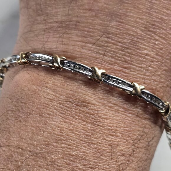 Womens Vintage Estate 10K Gold Diamond Tennis Bracelet 7.6g E4843